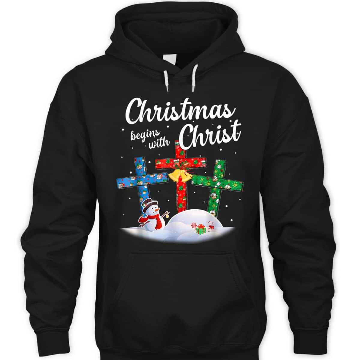 Christmas Begins With Christ Snowman Christian Cross Religious Xmas T-Shirt