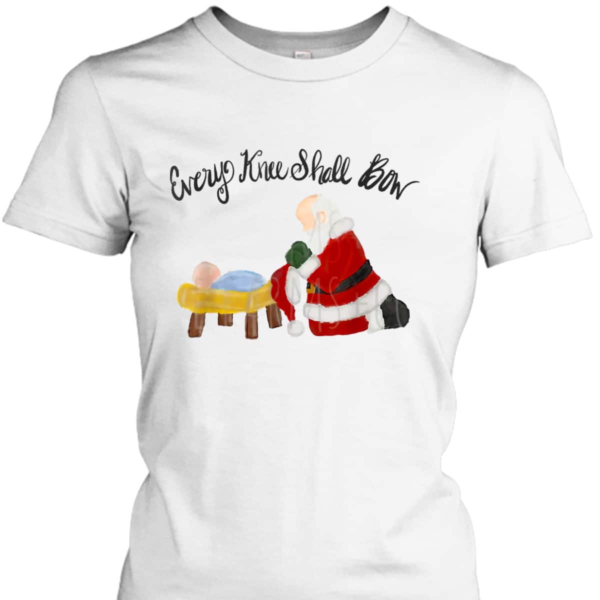 Every Knee Shall Bow Santa Xmas Jesus Christian Bible T-Shirt