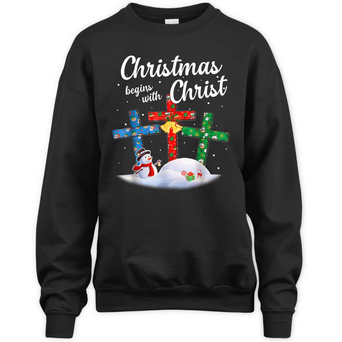 Christmas Begins With Christ Snowman Christian Cross Religious Xmas T-Shirt