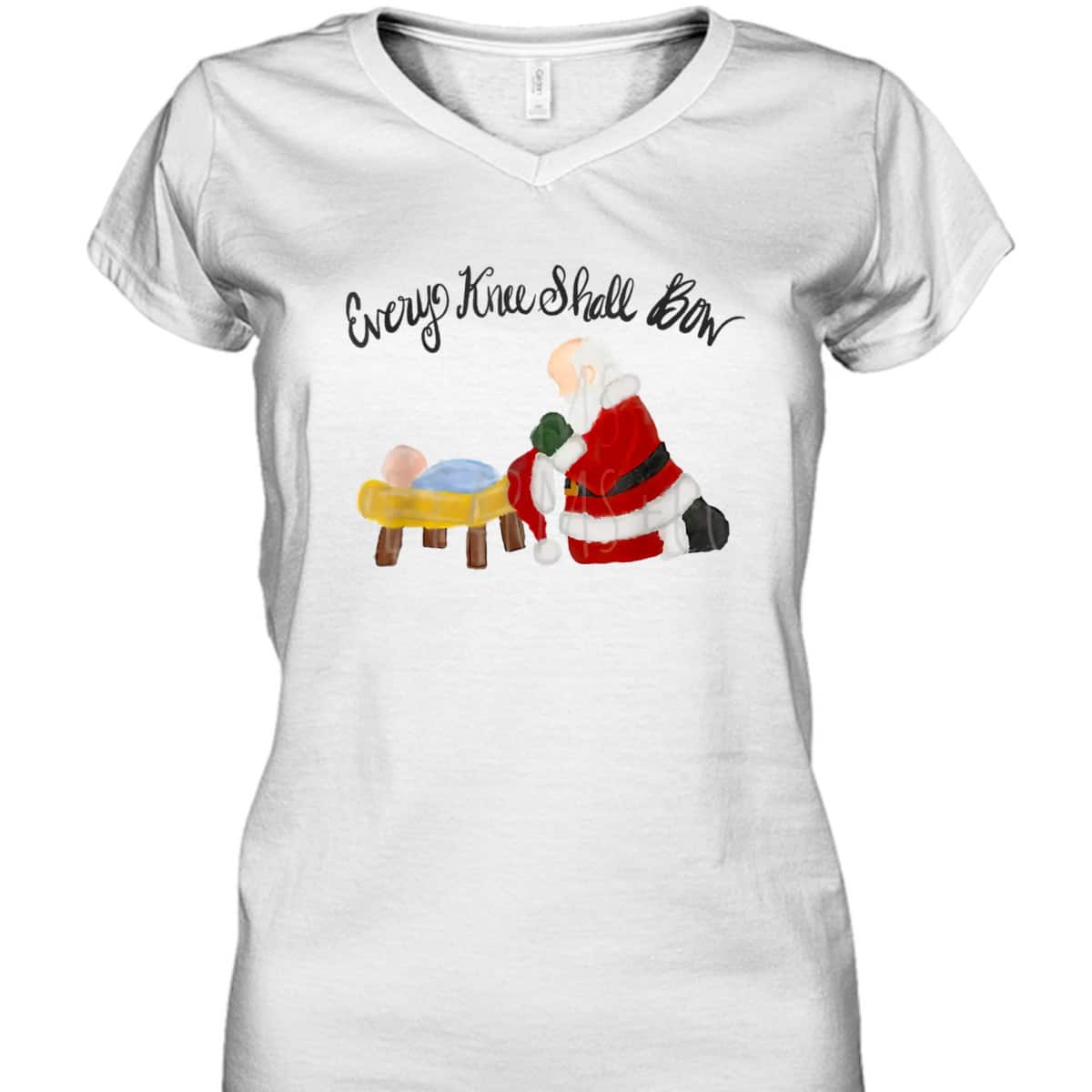 Every Knee Shall Bow Santa Xmas Jesus Christian Bible T-Shirt