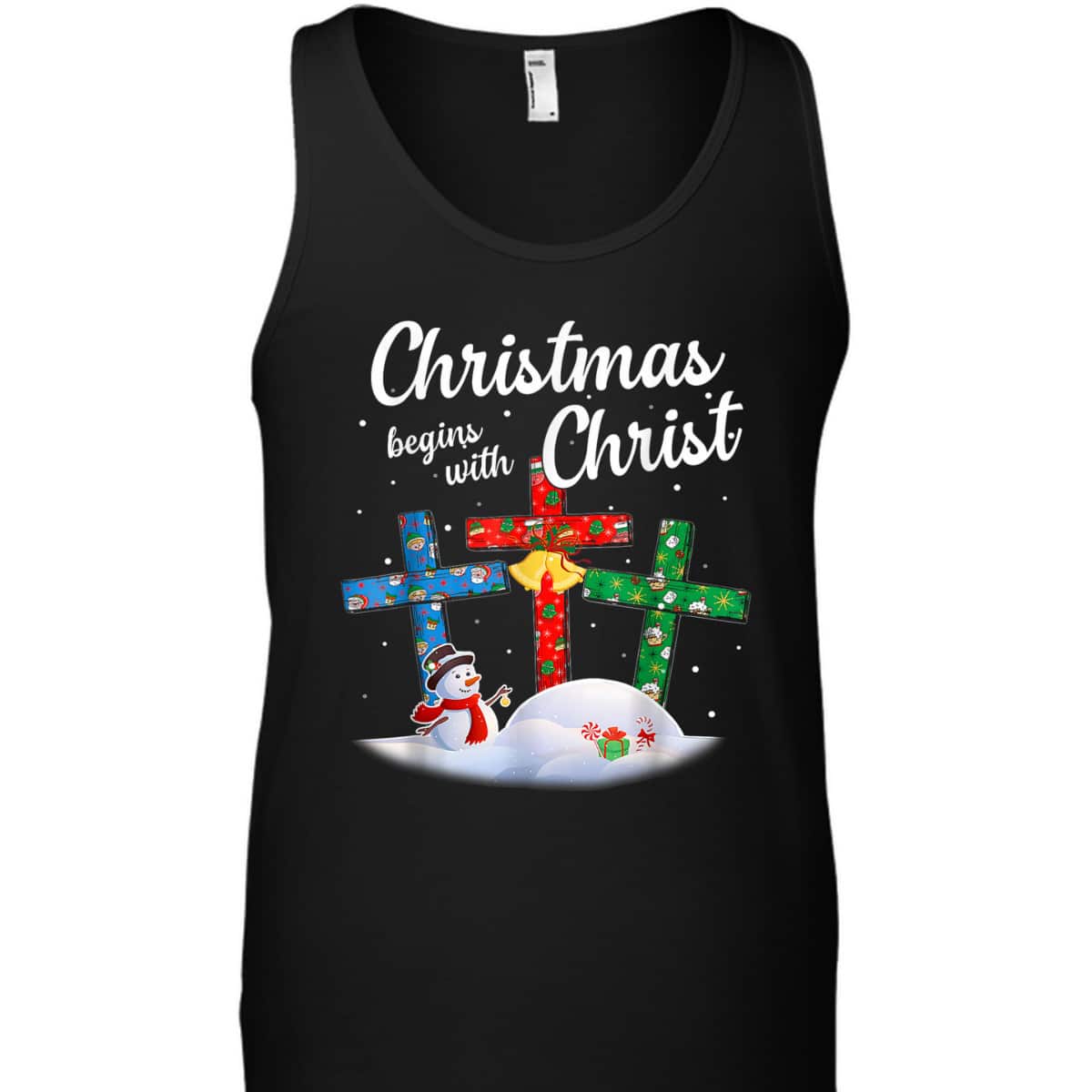 Christmas Begins With Christ Snowman Christian Cross Religious Xmas T-Shirt