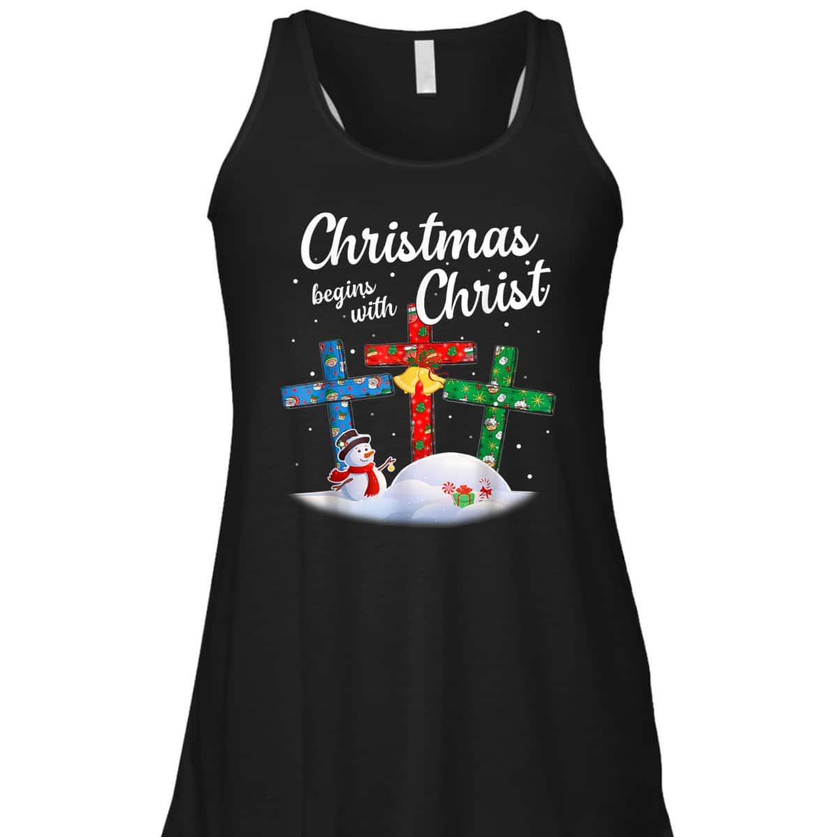 Christmas Begins With Christ Snowman Christian Cross Religious Xmas T-Shirt
