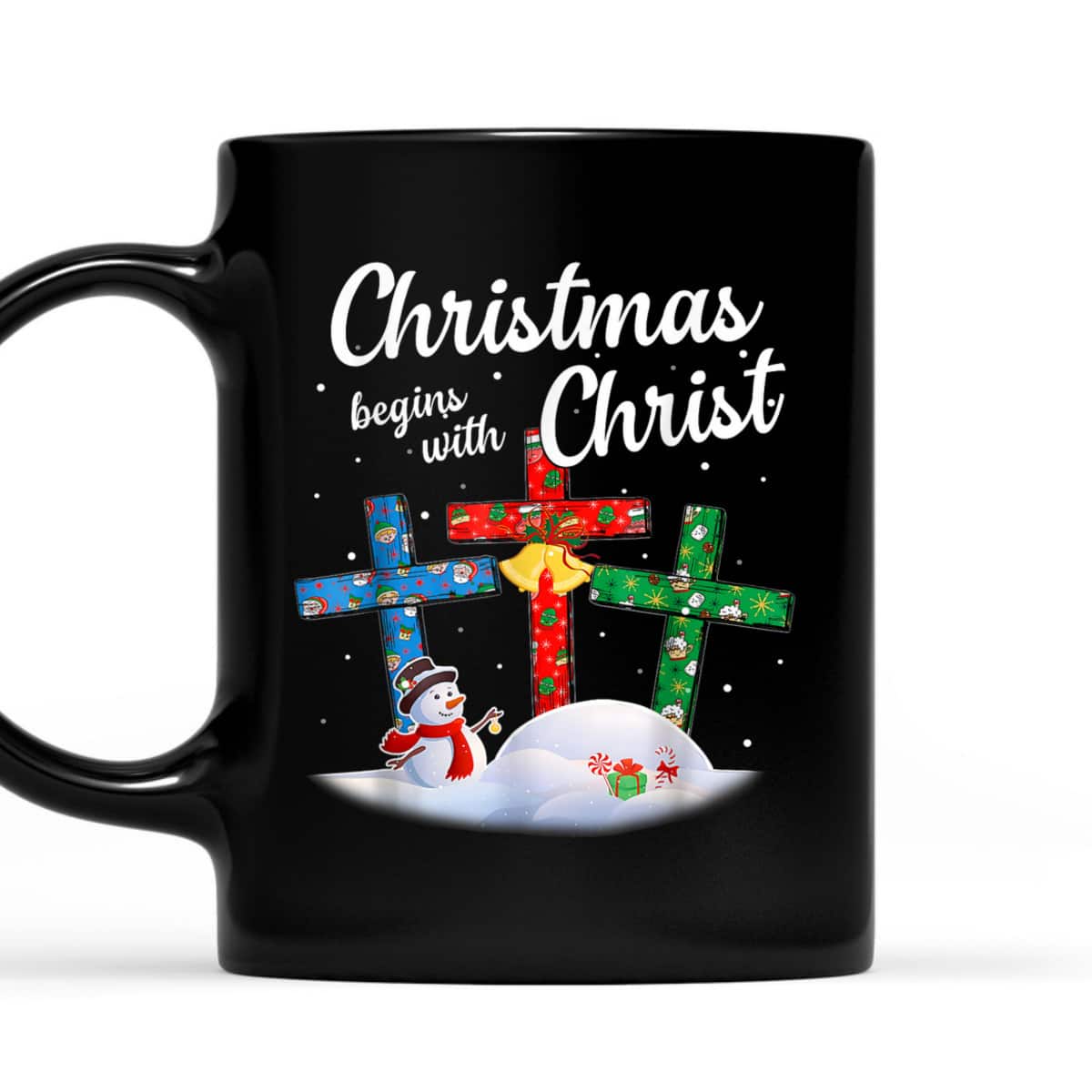 Christmas Begins With Christ Snowman Christian Cross Religious Xmas T-Shirt