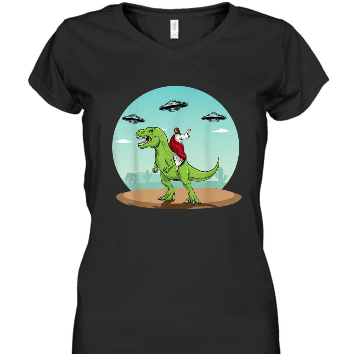 Jesus Riding A Dinosaur Funny Christian Bigfoot UFO Alien Abduction T-Shirt Jesus Riding A Dinosaur Funny Christian Bigfoot UFO Alien Abduction T-Shirt
