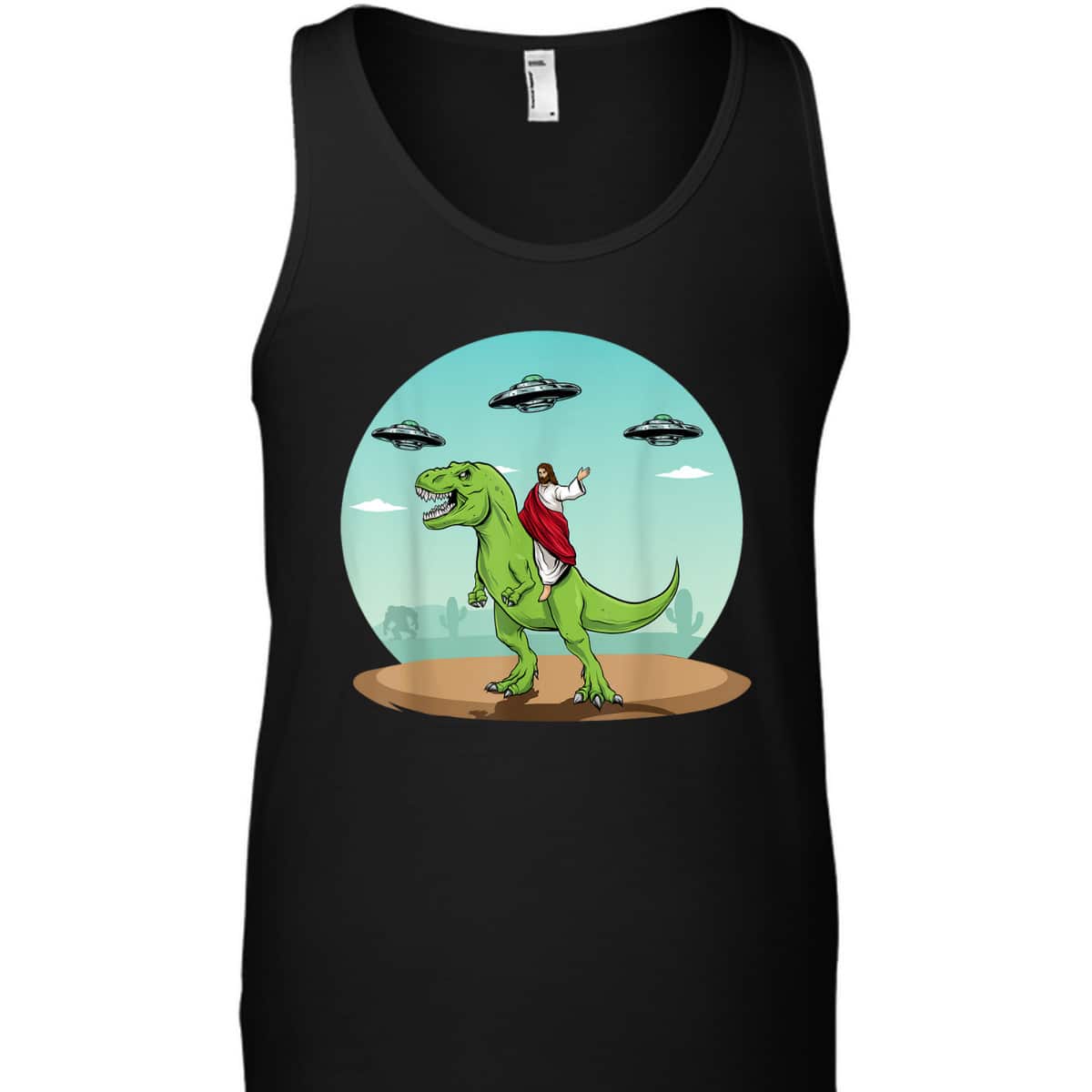 Jesus Riding A Dinosaur Funny Christian Bigfoot UFO Alien Abduction T-Shirt Jesus Riding A Dinosaur Funny Christian Bigfoot UFO Alien Abduction T-Shirt