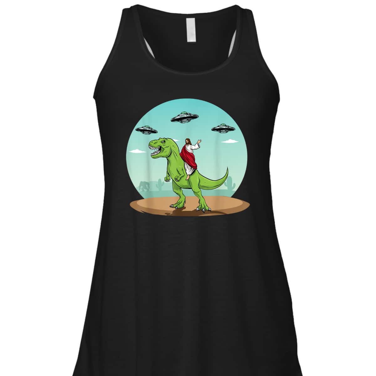 Jesus Riding A Dinosaur Funny Christian Bigfoot UFO Alien Abduction T-Shirt Jesus Riding A Dinosaur Funny Christian Bigfoot UFO Alien Abduction T-Shirt