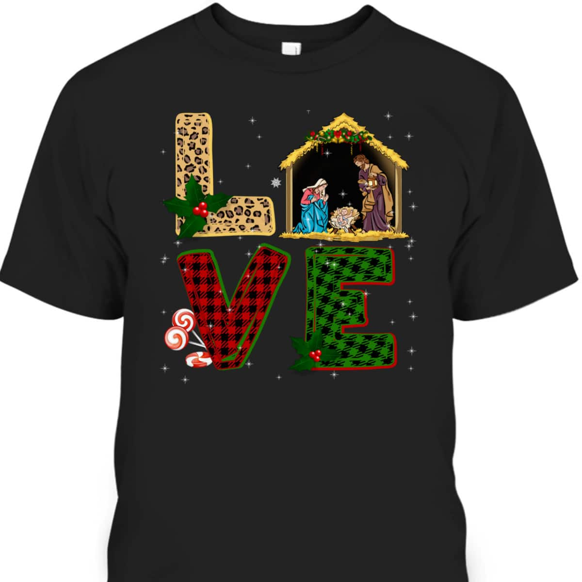 Love Leopard Plaid Christmas Nativity Christian T-Shirt