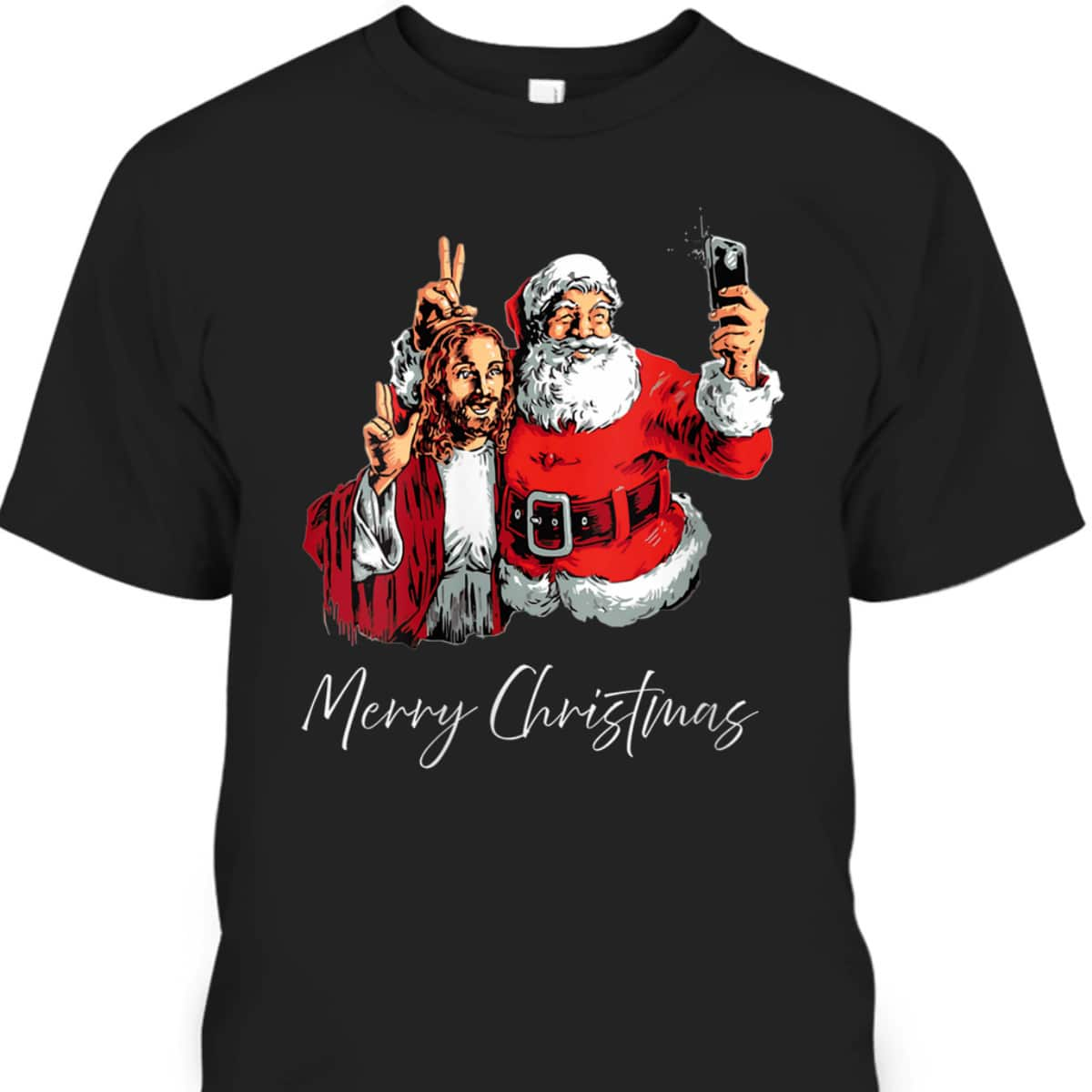 Merry Christmas Santa Claus Jesus God Selfie Xmas Christian T-Shirt