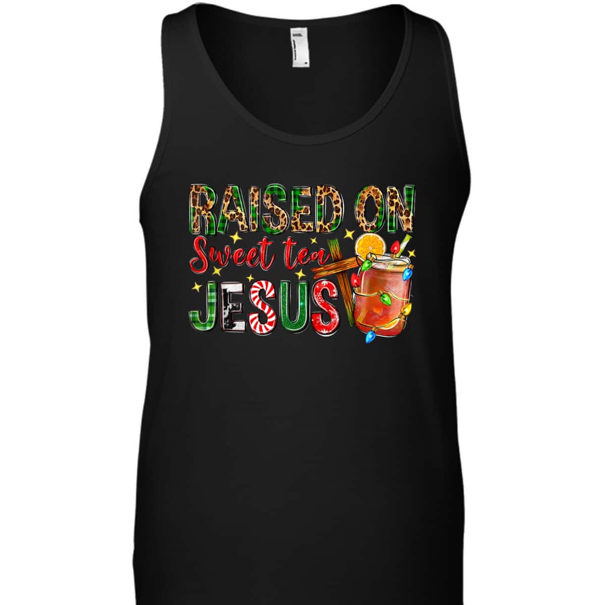 Raised On Sweet Tea Jesus Christian Xmas Lights Pajamas T-Shirt