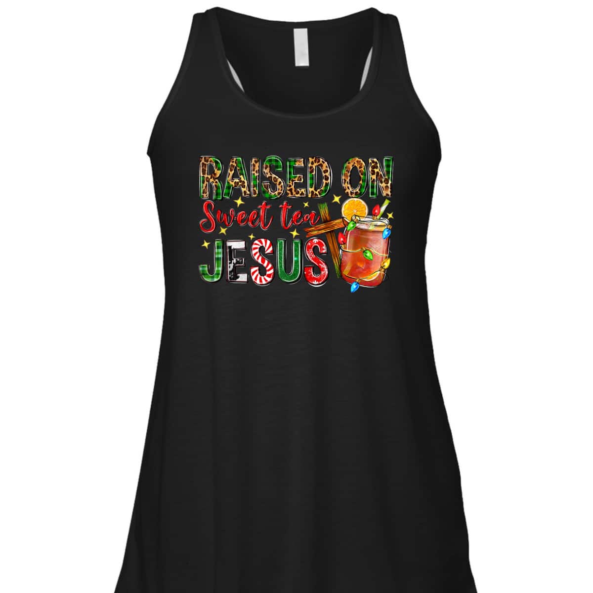 Raised On Sweet Tea Jesus Christian Xmas Lights Pajamas T-Shirt
