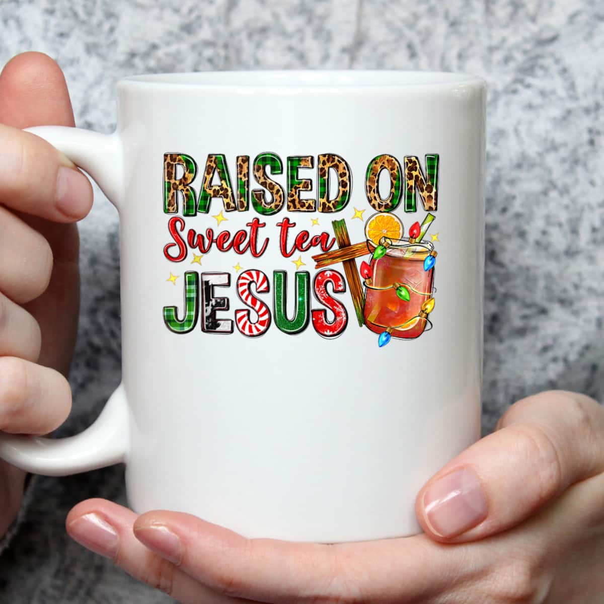 Raised On Sweet Tea Jesus Christian Xmas Lights Pajamas T-Shirt