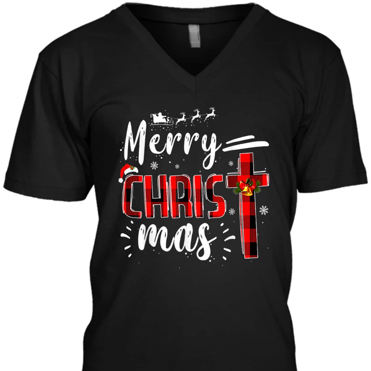 Merry Christmas Xmas Cross Red Plaid Christian Santa Claus T-Shirt