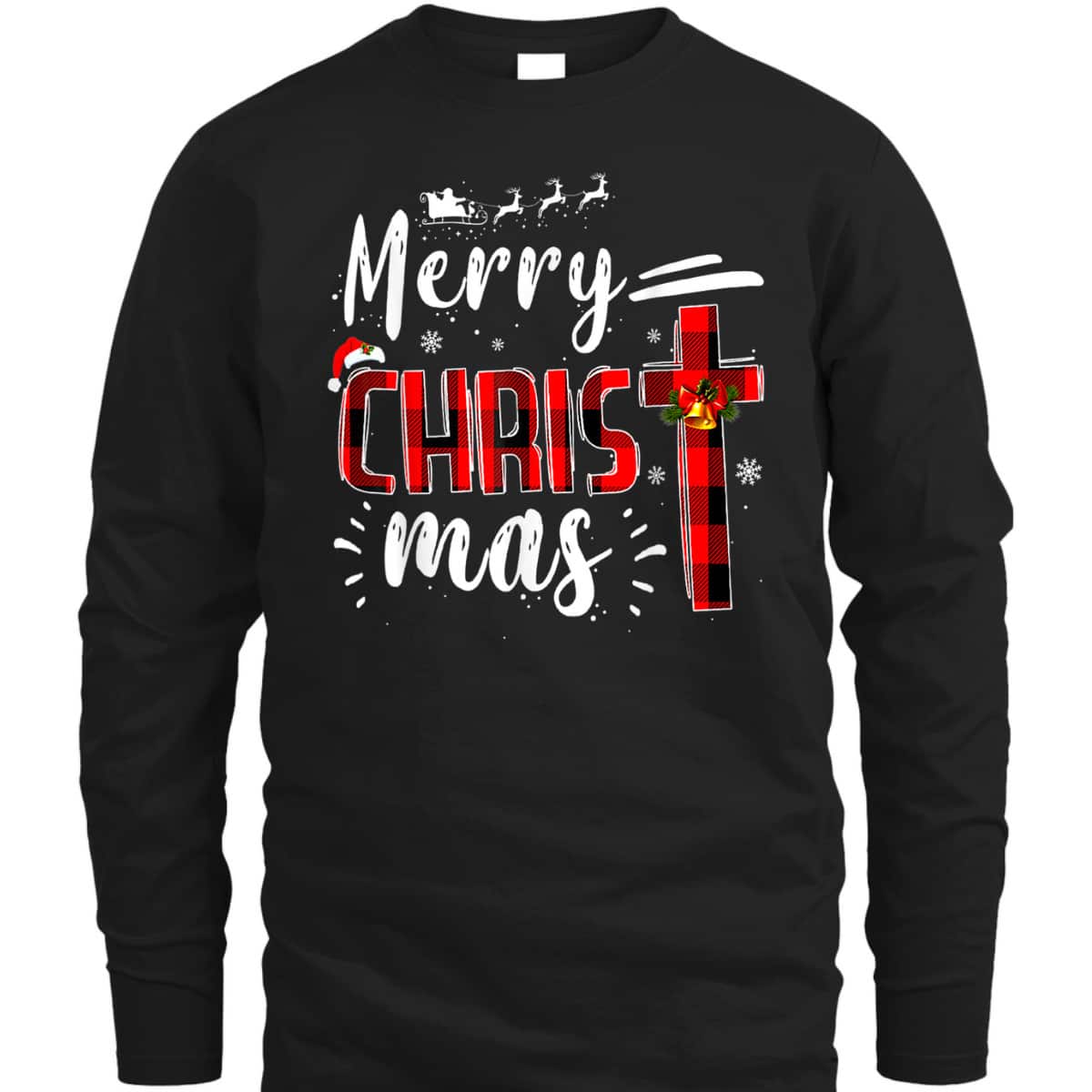 Merry Christmas Xmas Cross Red Plaid Christian Santa Claus T-Shirt