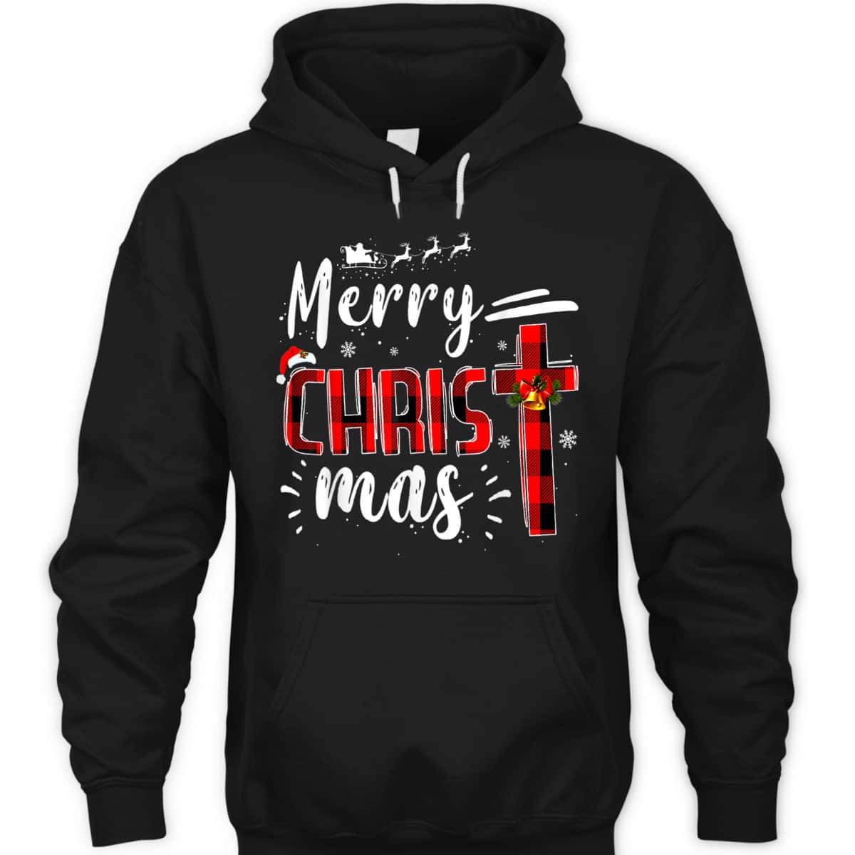 Merry Christmas Xmas Cross Red Plaid Christian Santa Claus T-Shirt