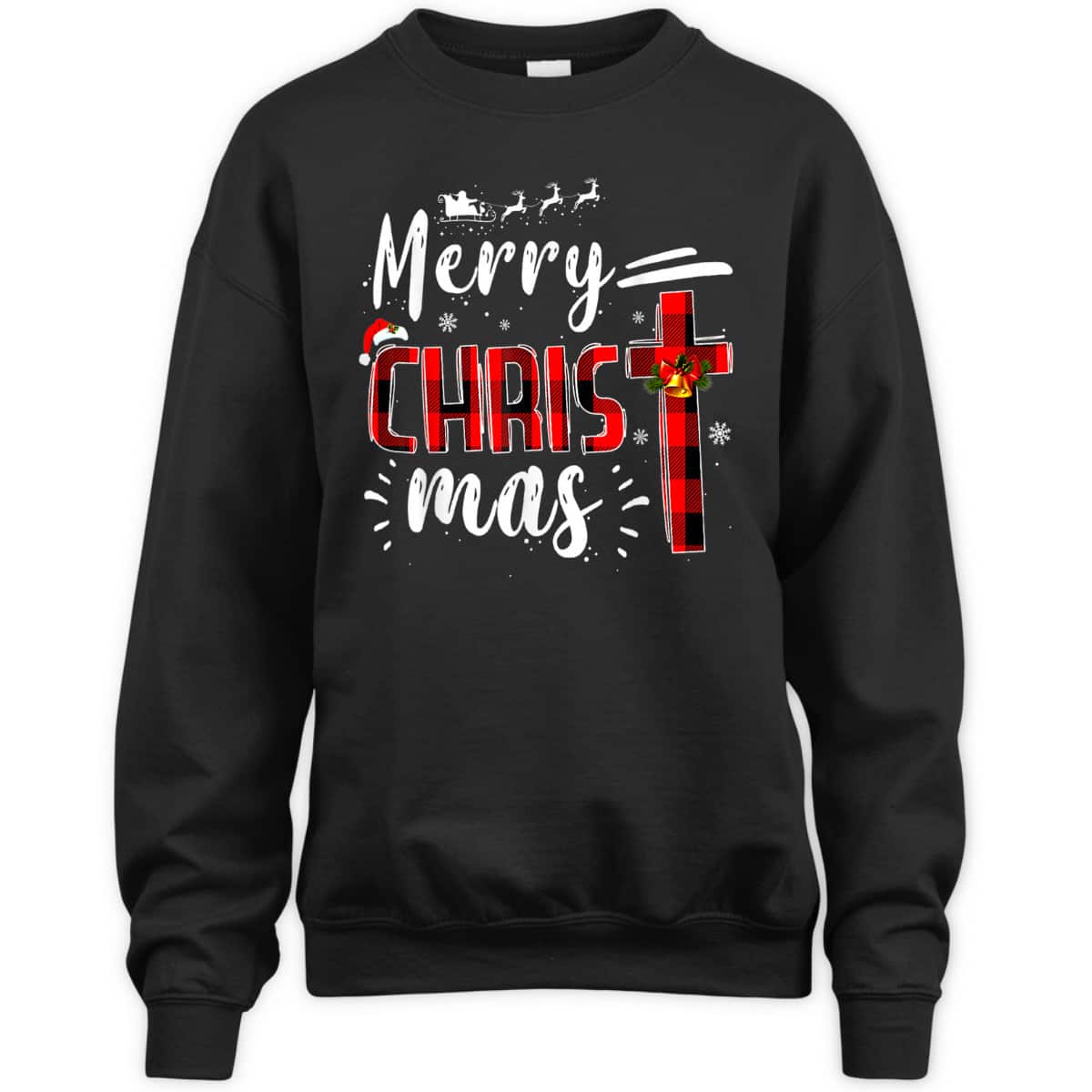 Merry Christmas Xmas Cross Red Plaid Christian Santa Claus T-Shirt
