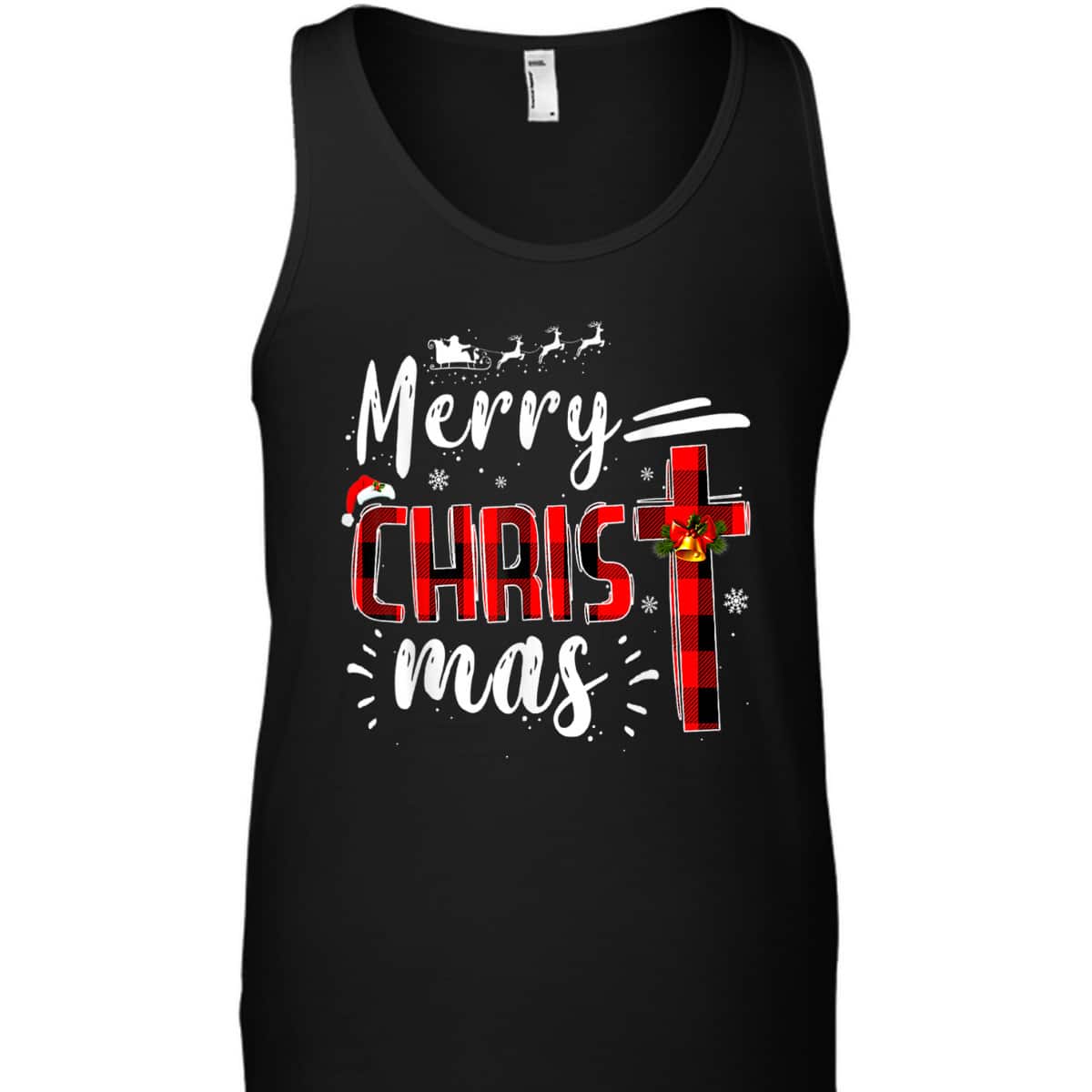 Merry Christmas Xmas Cross Red Plaid Christian Santa Claus T-Shirt
