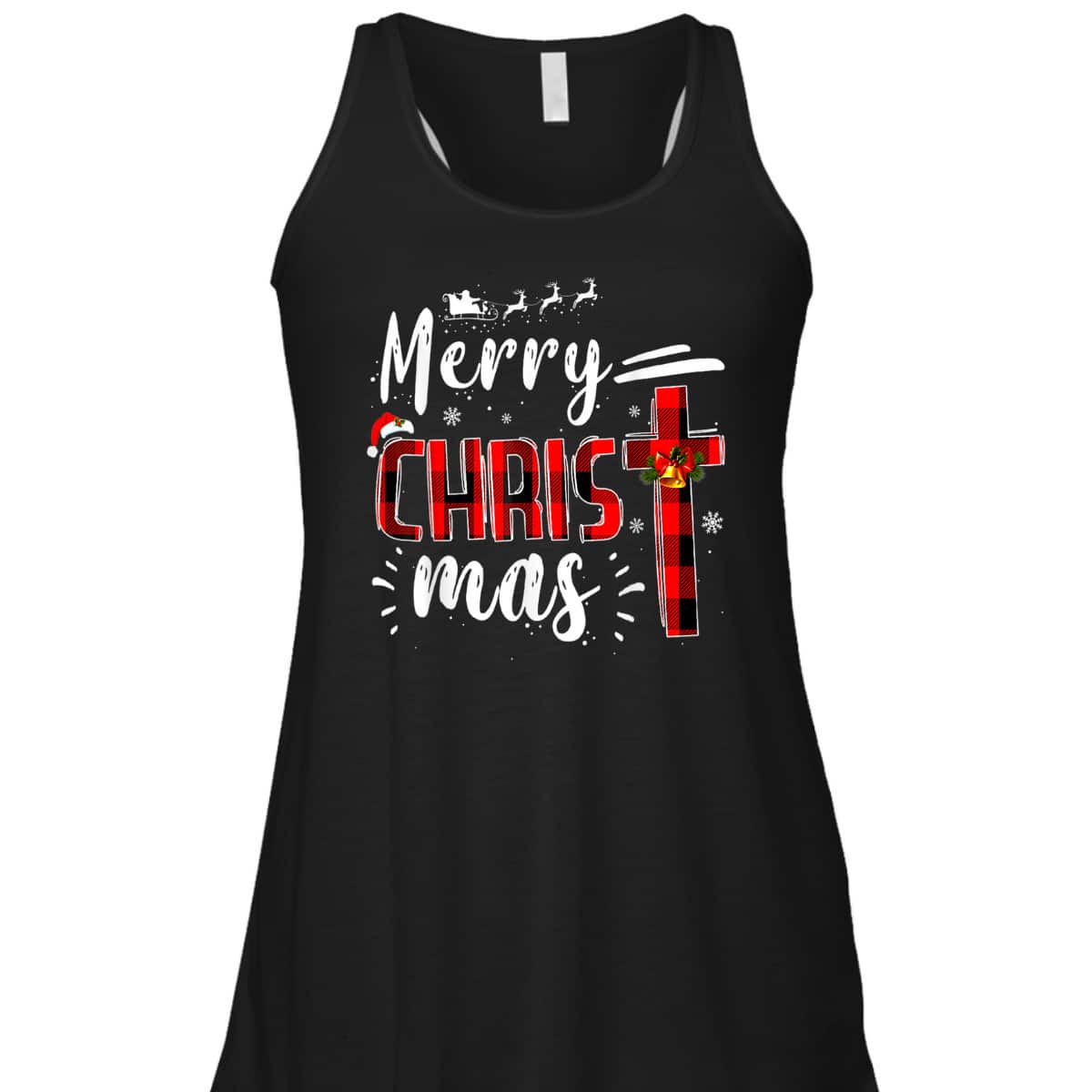 Merry Christmas Xmas Cross Red Plaid Christian Santa Claus T-Shirt