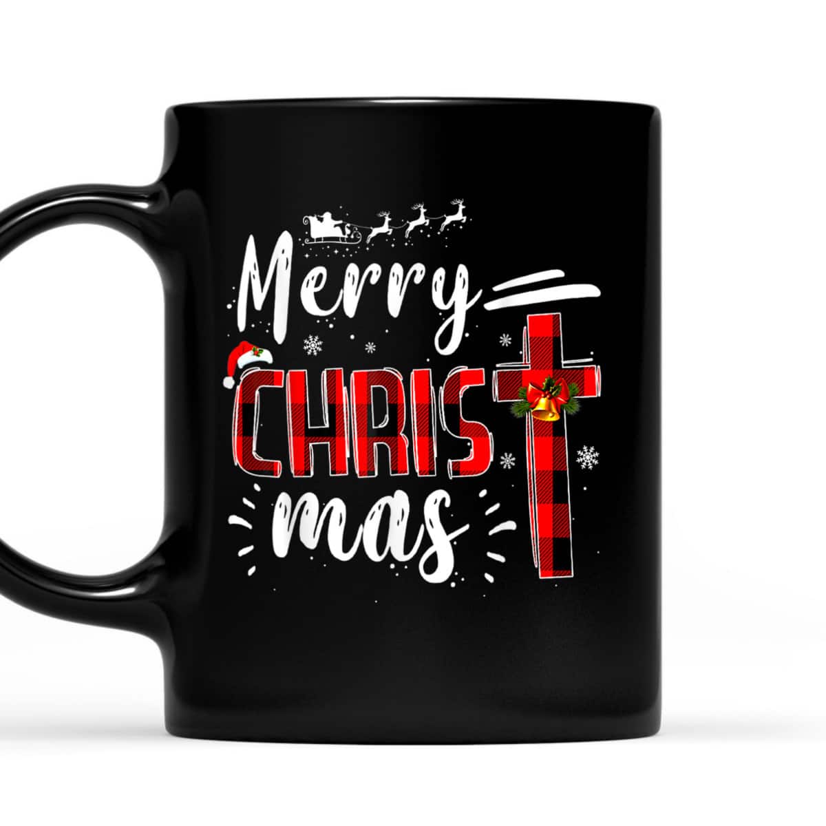 Merry Christmas Xmas Cross Red Plaid Christian Santa Claus T-Shirt