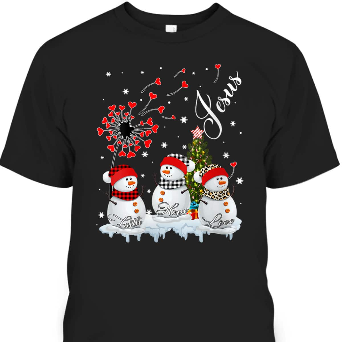 Merry Christmas Faith Hope Love Snowman Christian Cross Xmas T-Shirt