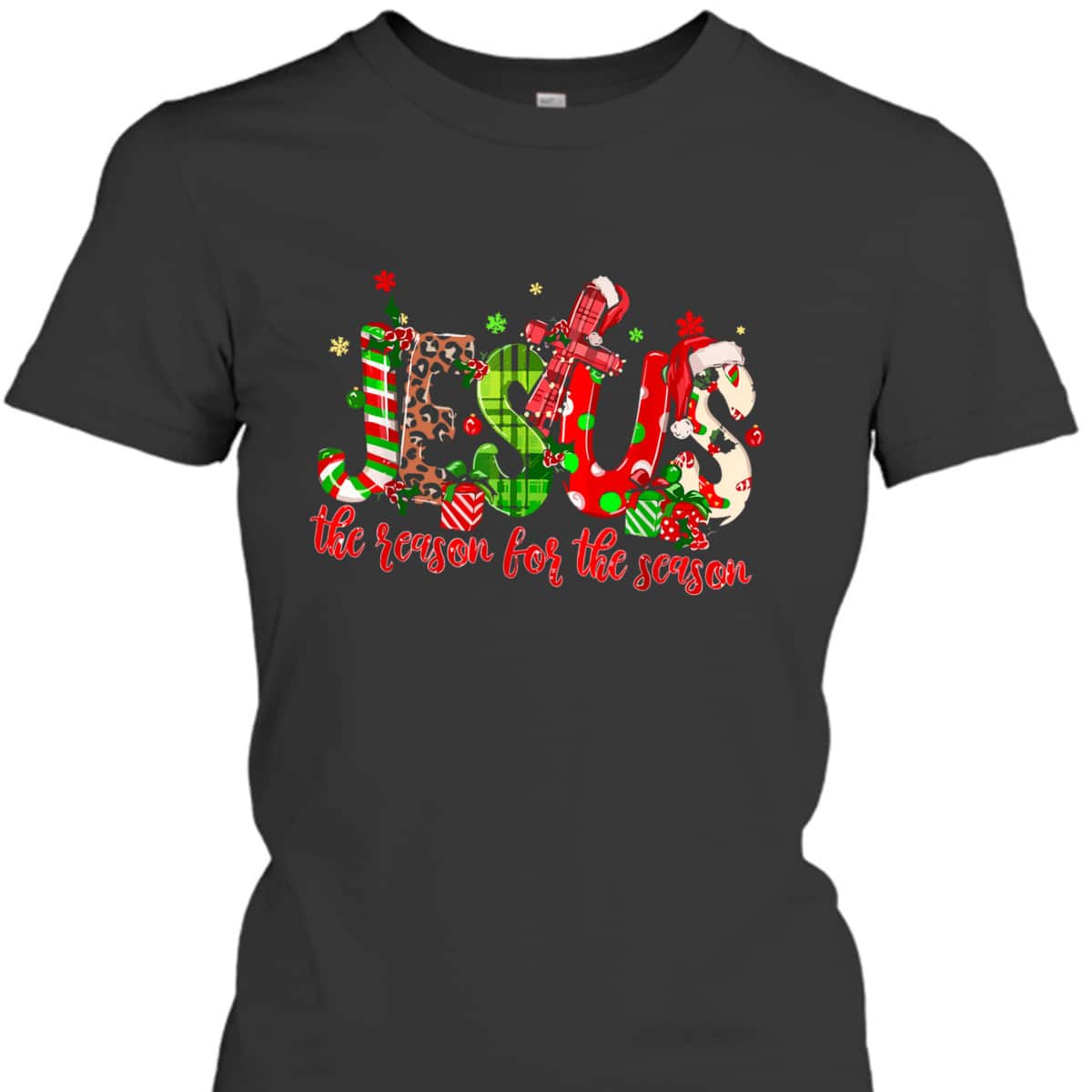 Christian Jesus The Reason Xmas Holiday Season Christmas Cross T-Shirt Christian Jesus The Reason Xmas Holiday Season Christmas Cross T-Shirt
