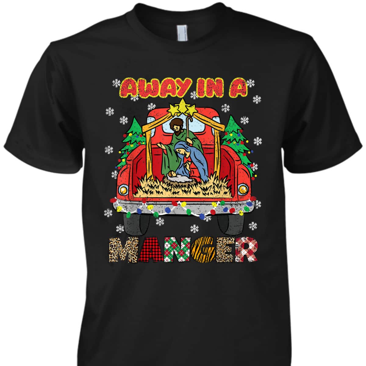 Away In Manger Christmas Tree X-Mas Plaid Christian T-Shirt