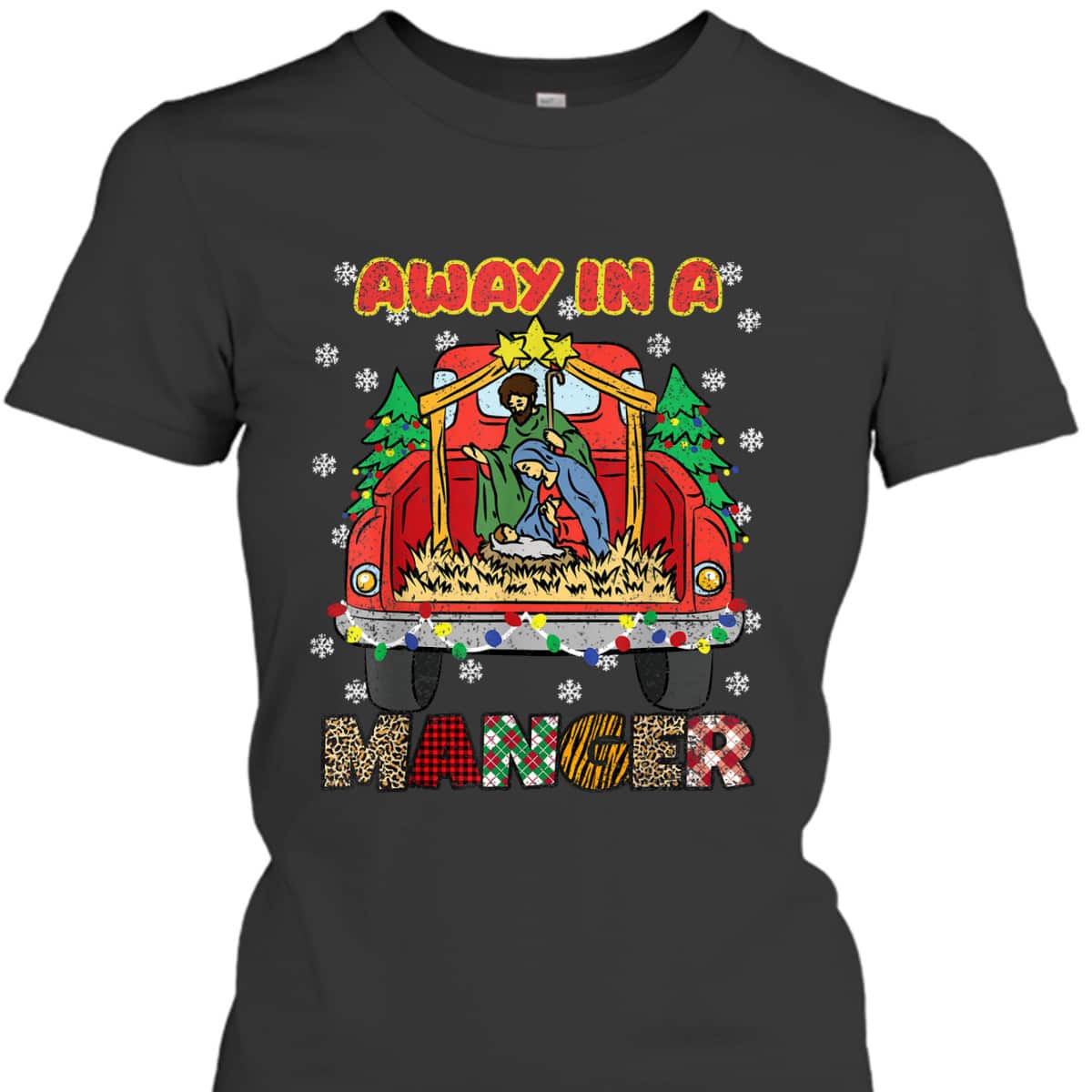 Away In Manger Christmas Tree X-Mas Plaid Christian T-Shirt Away In Manger Christmas Tree X-Mas Plaid Christian T-Shirt
