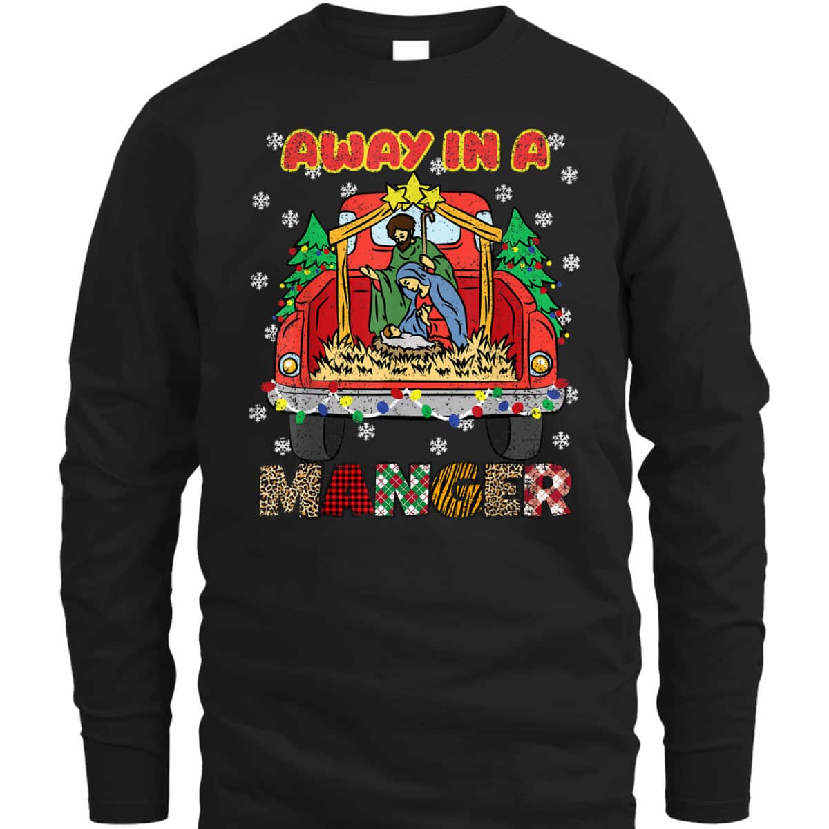 Away In Manger Christmas Tree X-Mas Plaid Christian T-Shirt