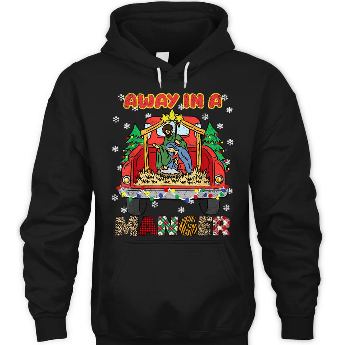 Away In Manger Christmas Tree X-Mas Plaid Christian T-Shirt
