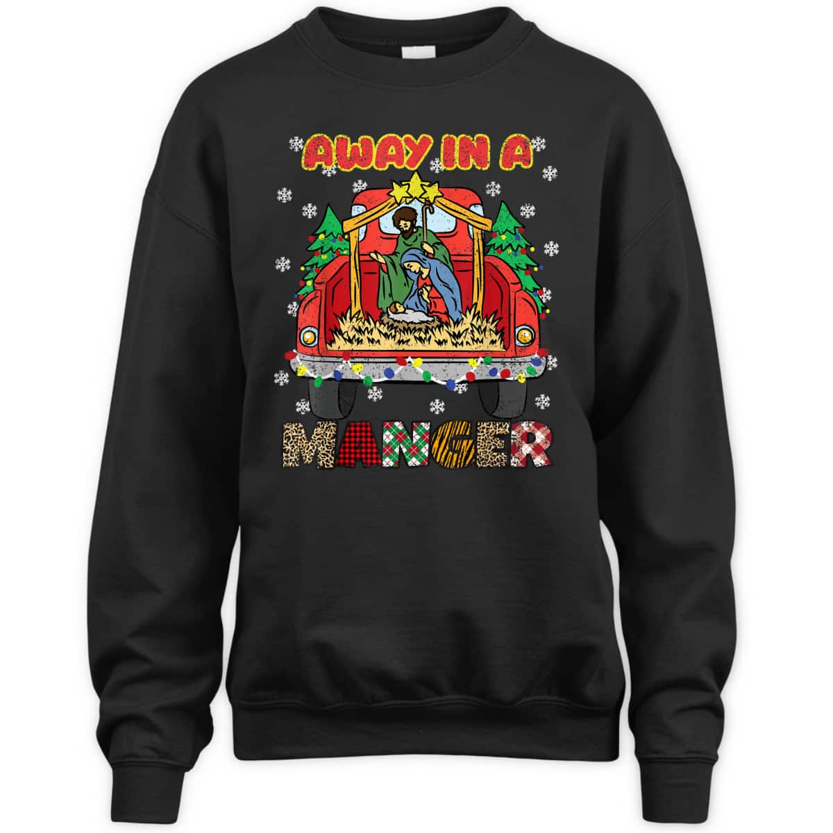 Away In Manger Christmas Tree X-Mas Plaid Christian T-Shirt