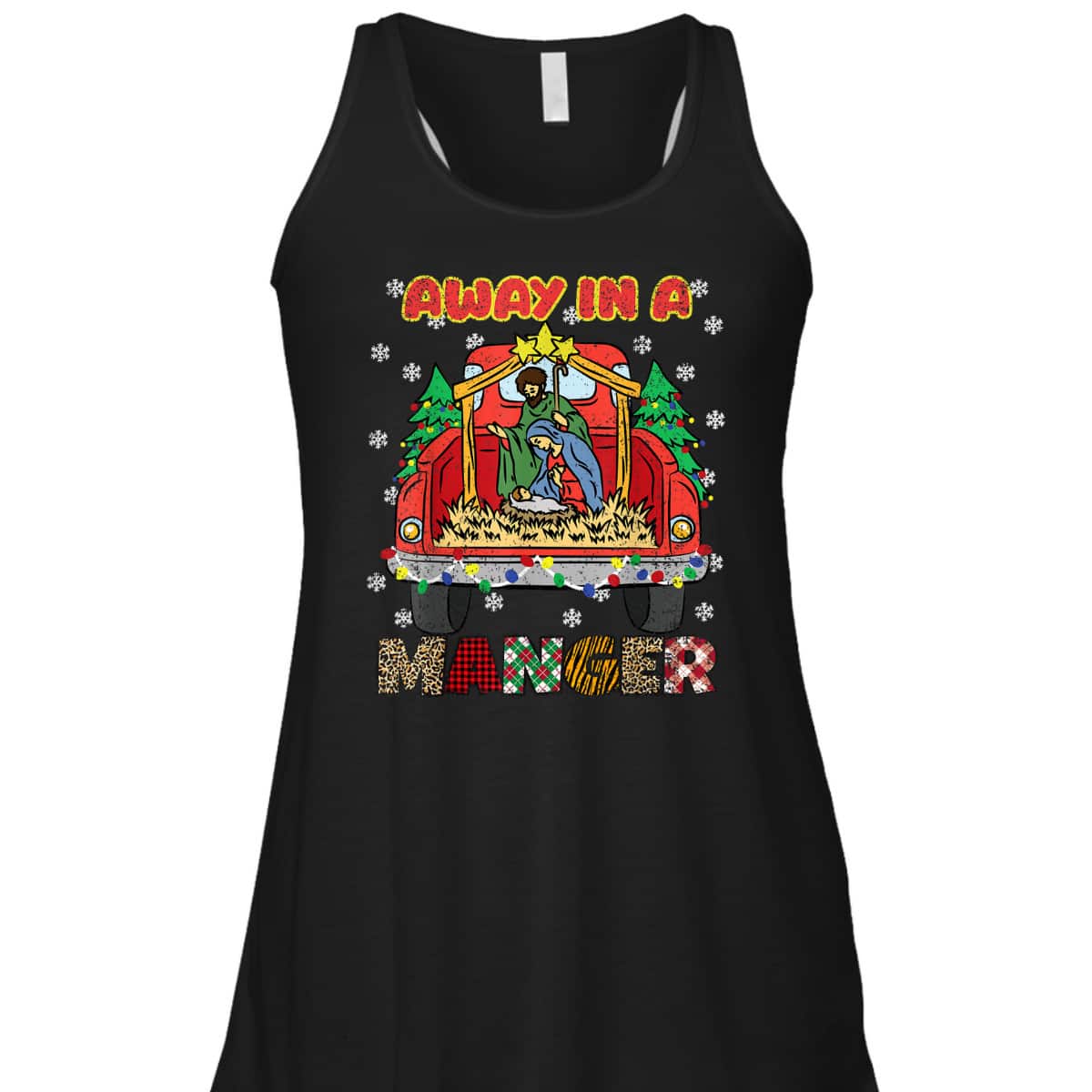 Away In Manger Christmas Tree X-Mas Plaid Christian T-Shirt