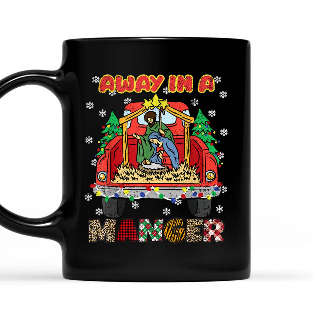 Away In Manger Christmas Tree X-Mas Plaid Christian T-Shirt