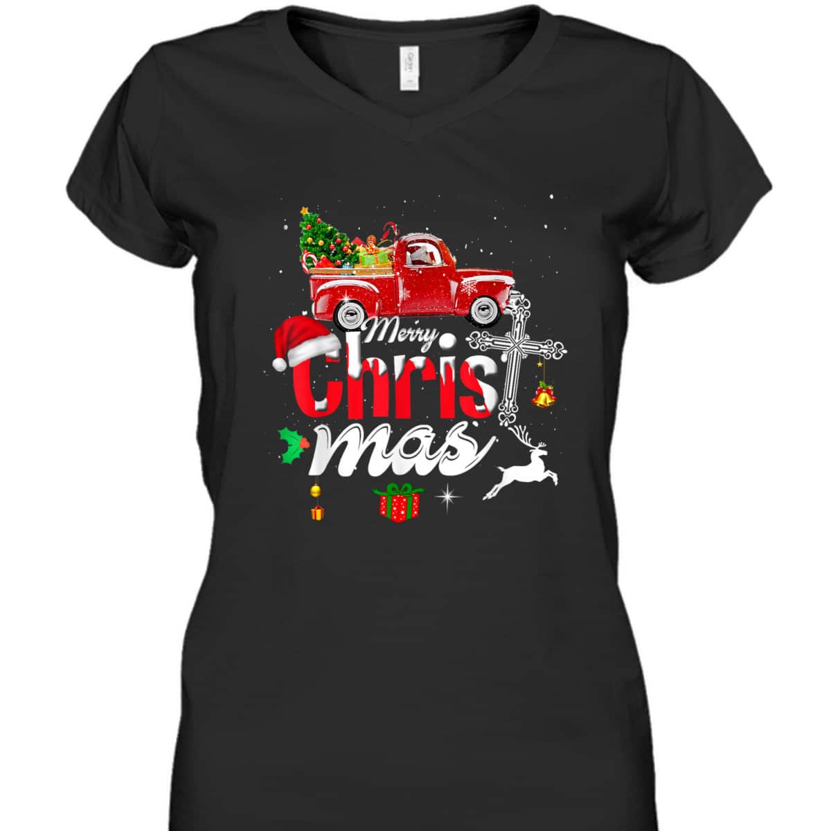 Christian Cross Christmas Tree On Car Xmas Red Truck T-Shirt Christian Cross Christmas Tree On Car Xmas Red Truck T-Shirt
