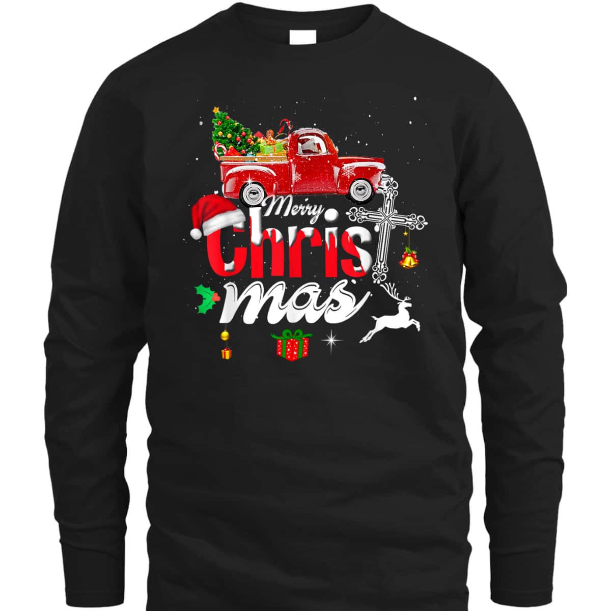 Christian Cross Christmas Tree On Car Xmas Red Truck T-Shirt
