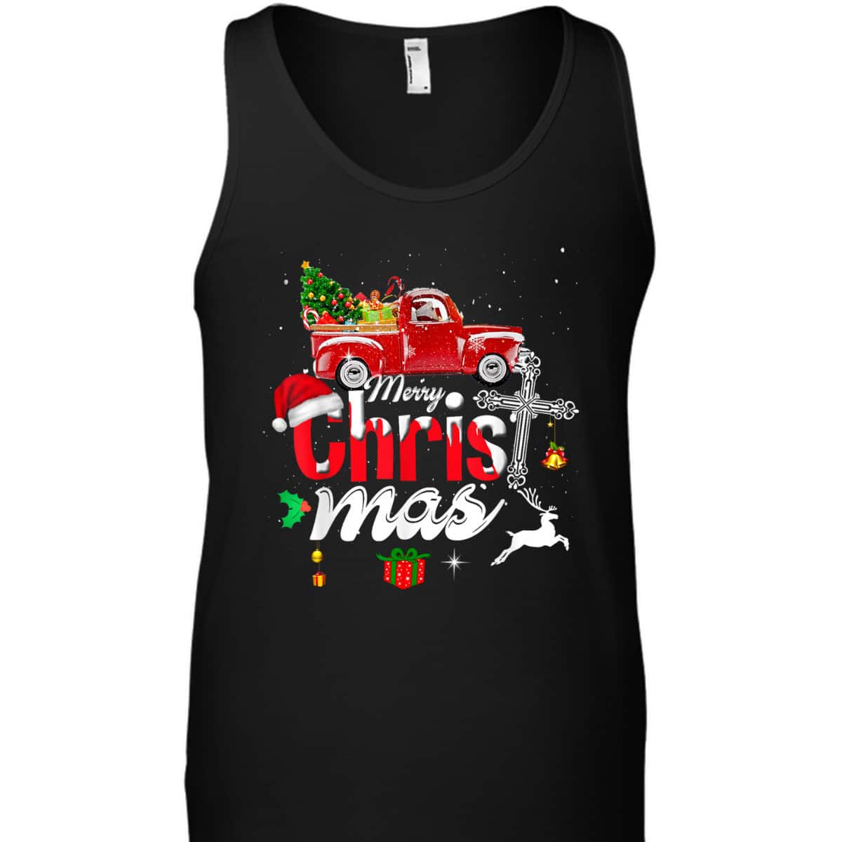 Christian Cross Christmas Tree On Car Xmas Red Truck T-Shirt