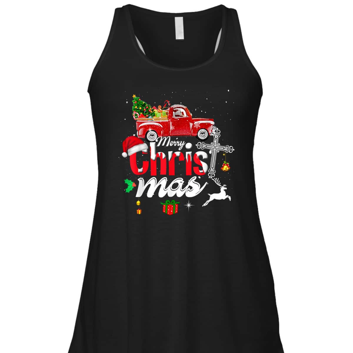 Christian Cross Christmas Tree On Car Xmas Red Truck T-Shirt