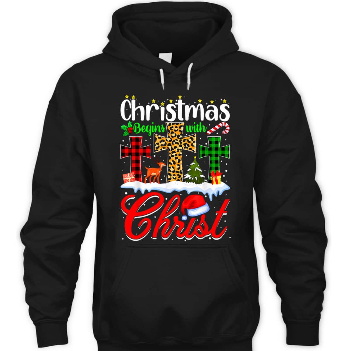 Christmas Begins With Christ Christian Cross Funny Xmas T-Shirt