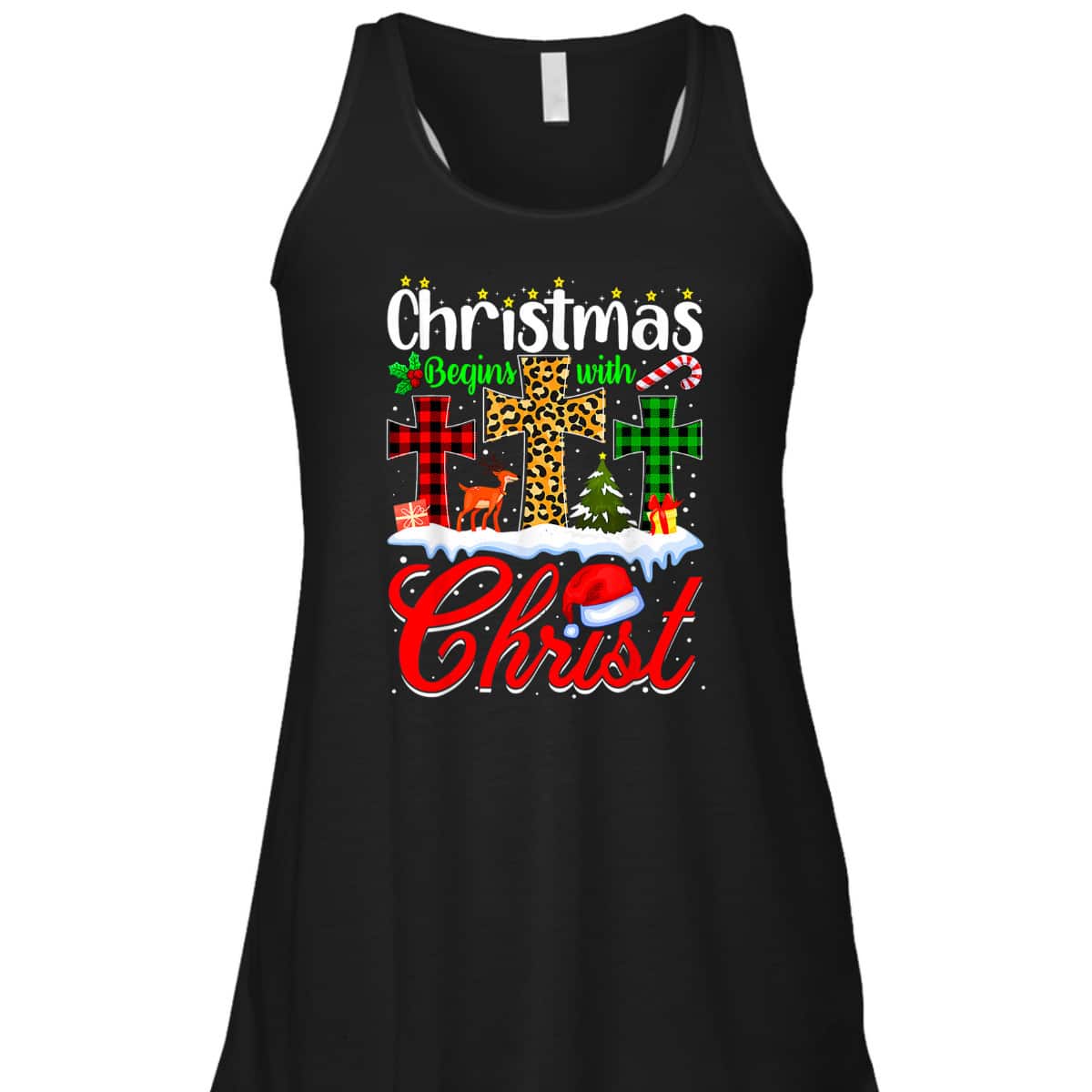 Christmas Begins With Christ Christian Cross Funny Xmas T-Shirt