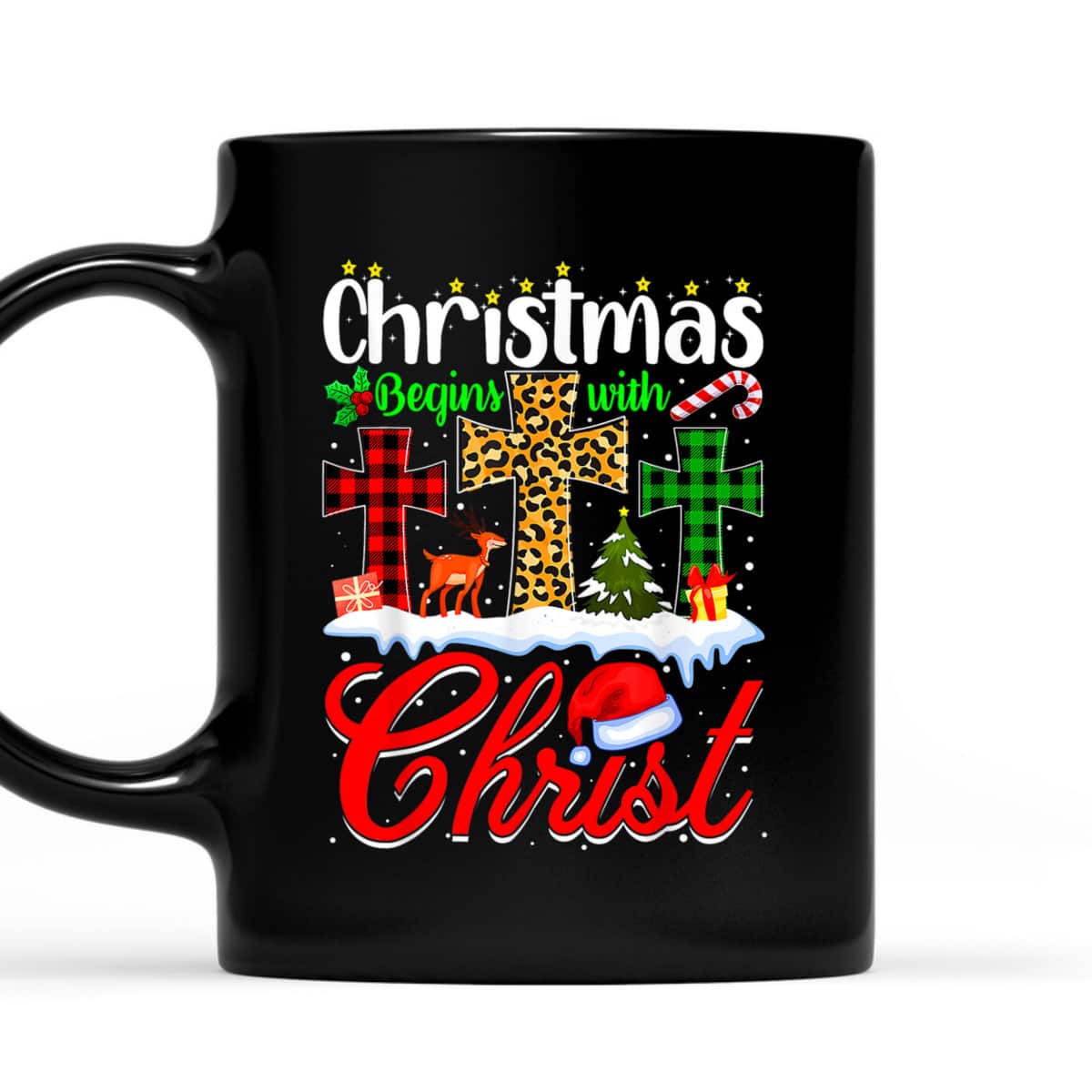 Christmas Begins With Christ Christian Cross Funny Xmas T-Shirt
