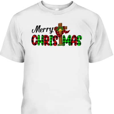 Merry Christmas Cross Christian Plaid Buffalo Xmas Pajama T-Shirt