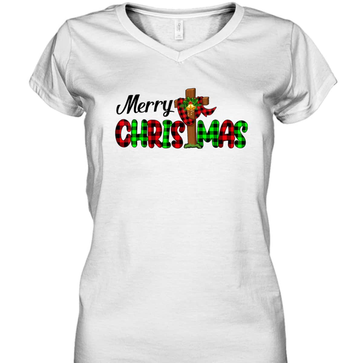 Merry Christmas Cross Christian Plaid Buffalo Xmas Pajama T-Shirt