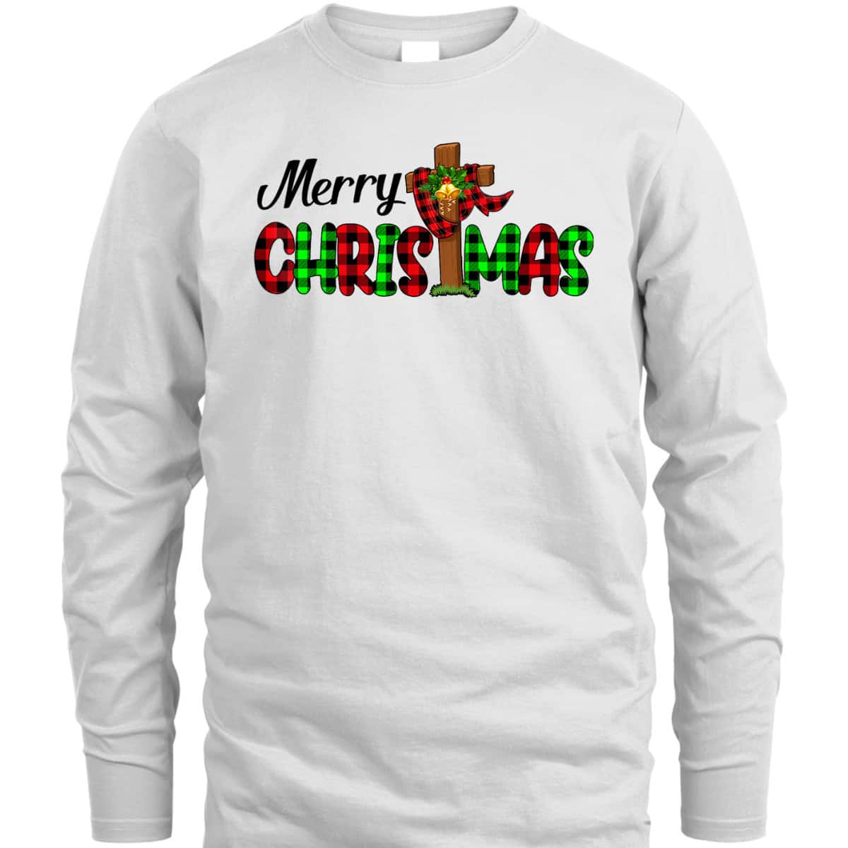 Merry Christmas Cross Christian Plaid Buffalo Xmas Pajama T-Shirt
