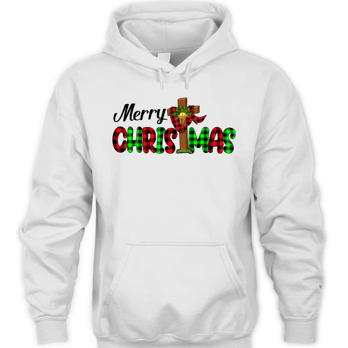 Merry Christmas Cross Christian Plaid Buffalo Xmas Pajama T-Shirt