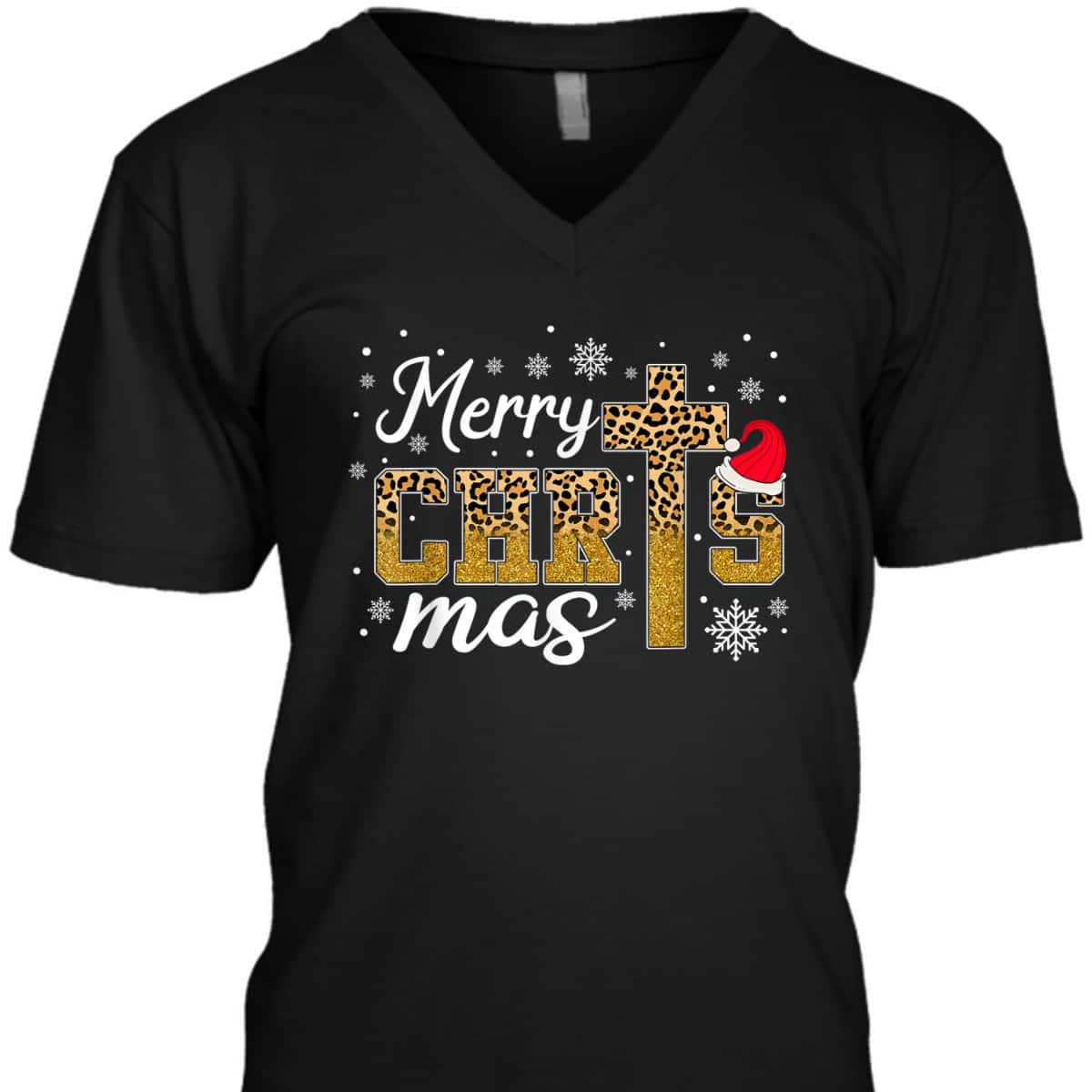 Merry Christmas Leopard Cross Christian Family Xmas Pajama T-Shirt