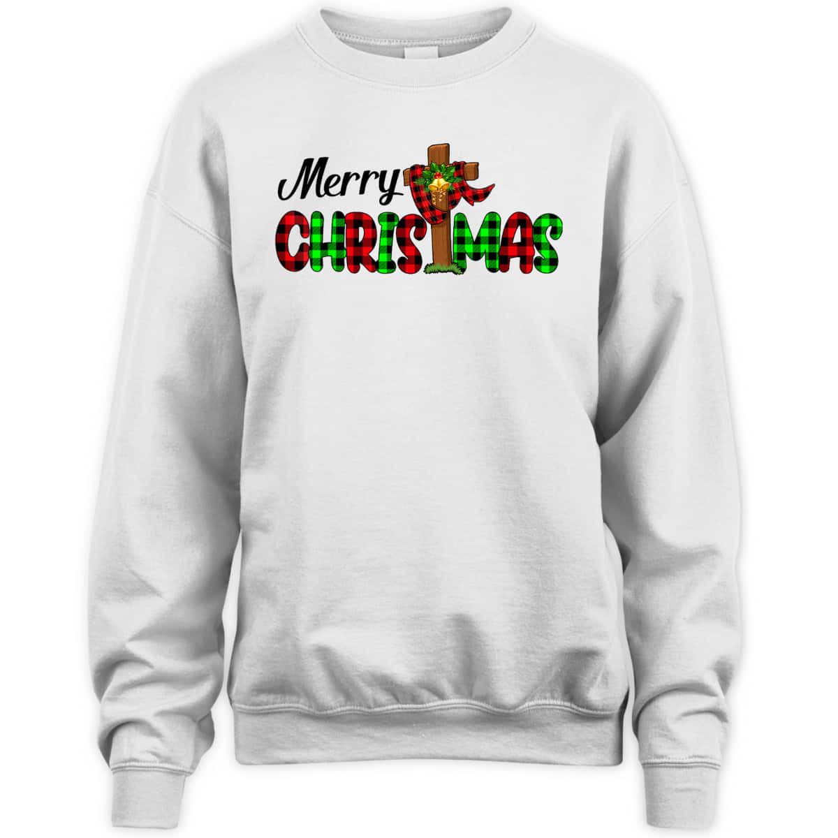 Merry Christmas Cross Christian Plaid Buffalo Xmas Pajama T-Shirt