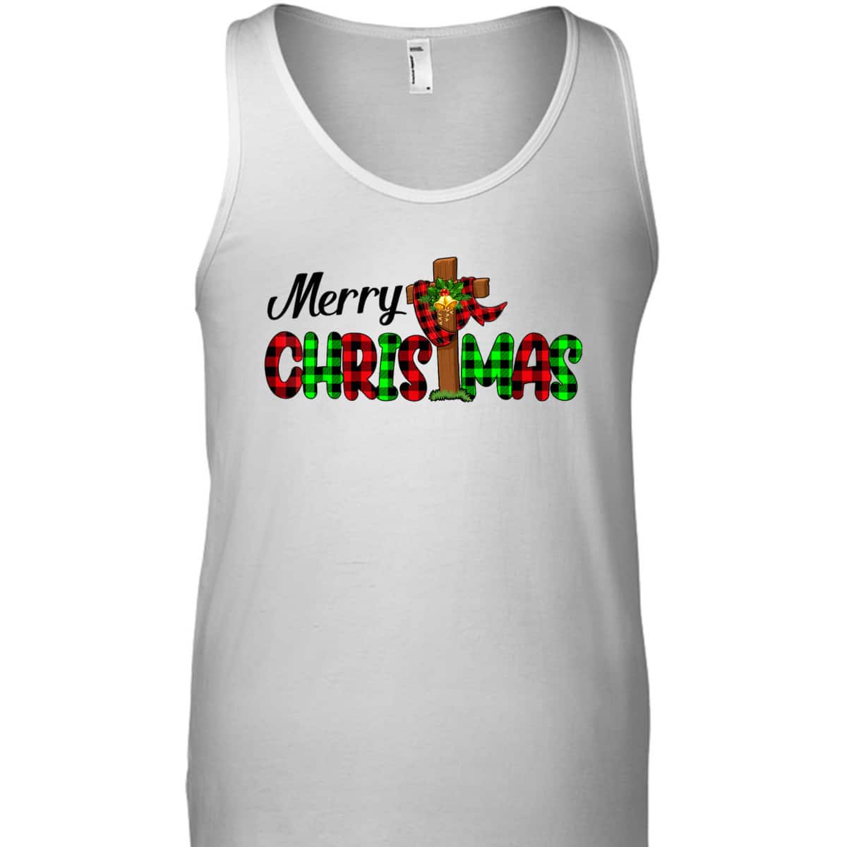 Merry Christmas Cross Christian Plaid Buffalo Xmas Pajama T-Shirt