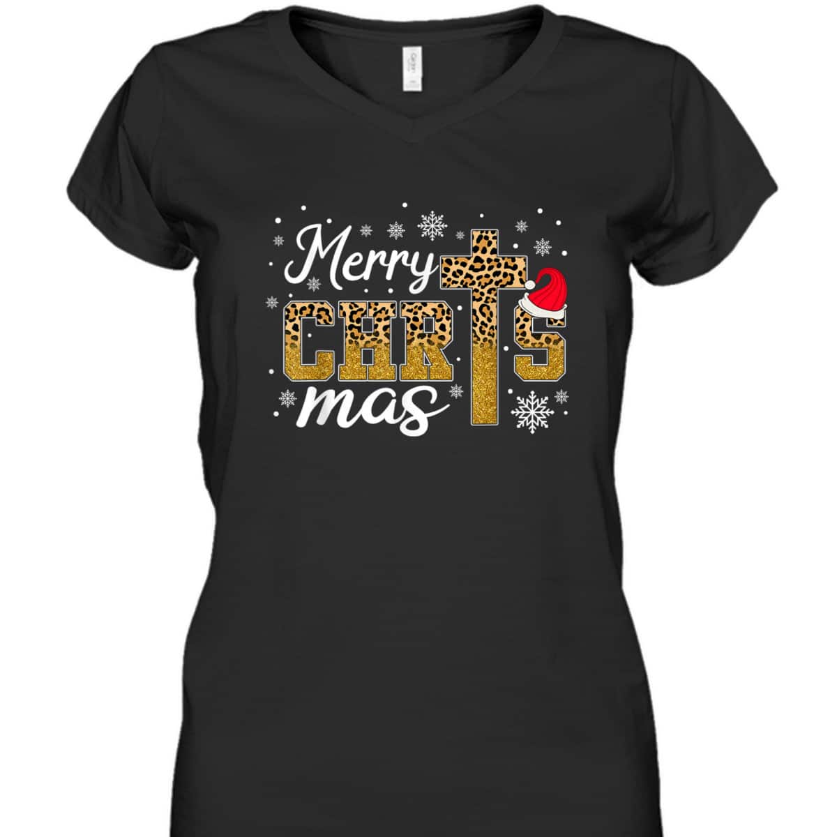 Merry Christmas Leopard Cross Christian Family Xmas Pajama T-Shirt