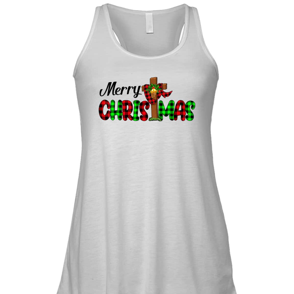 Merry Christmas Cross Christian Plaid Buffalo Xmas Pajama T-Shirt