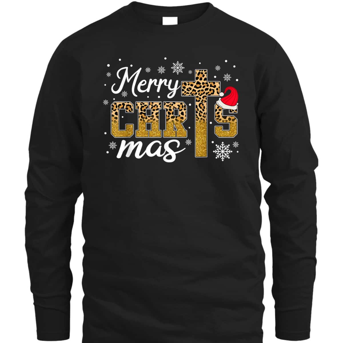 Merry Christmas Leopard Cross Christian Family Xmas Pajama T-Shirt