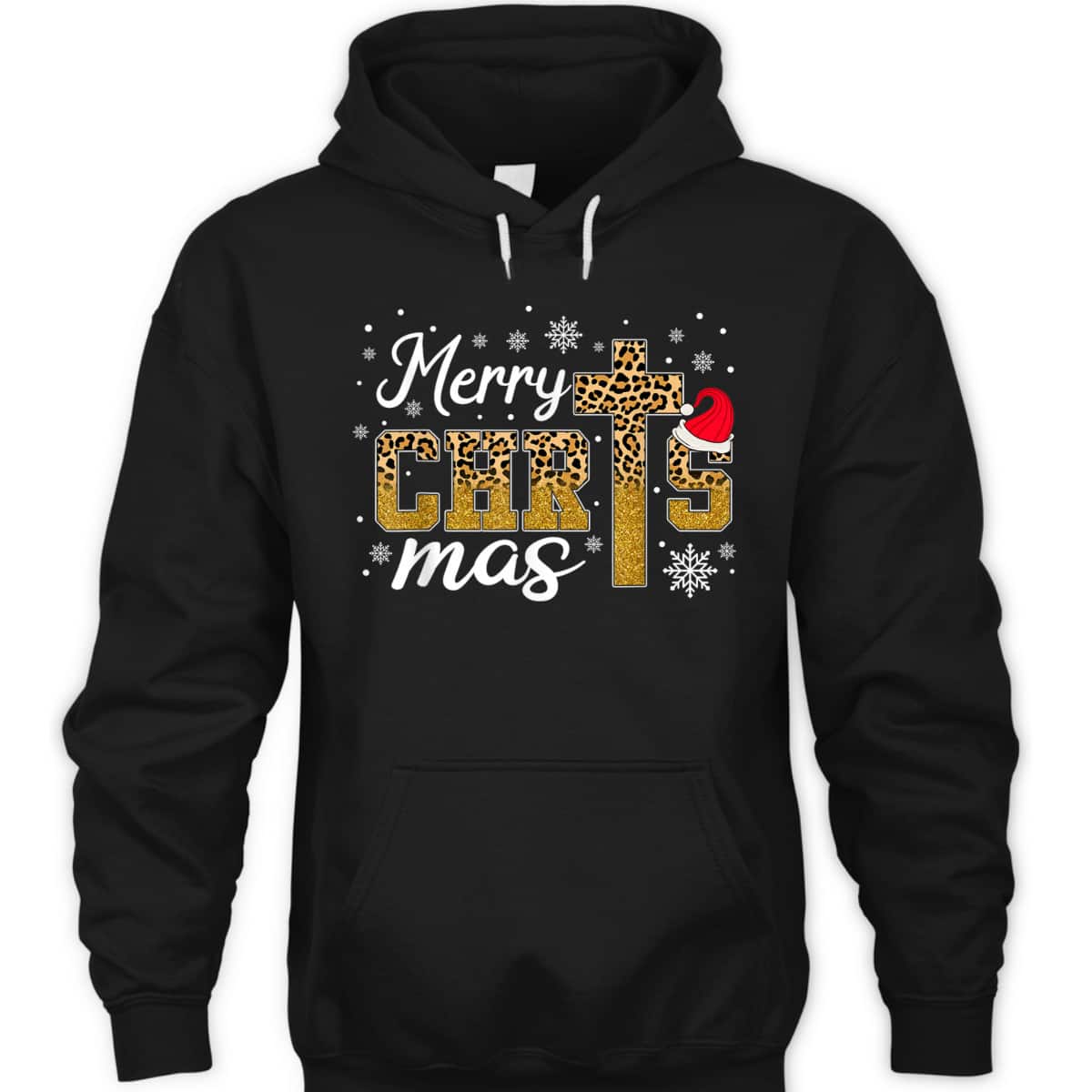 Merry Christmas Leopard Cross Christian Family Xmas Pajama T-Shirt