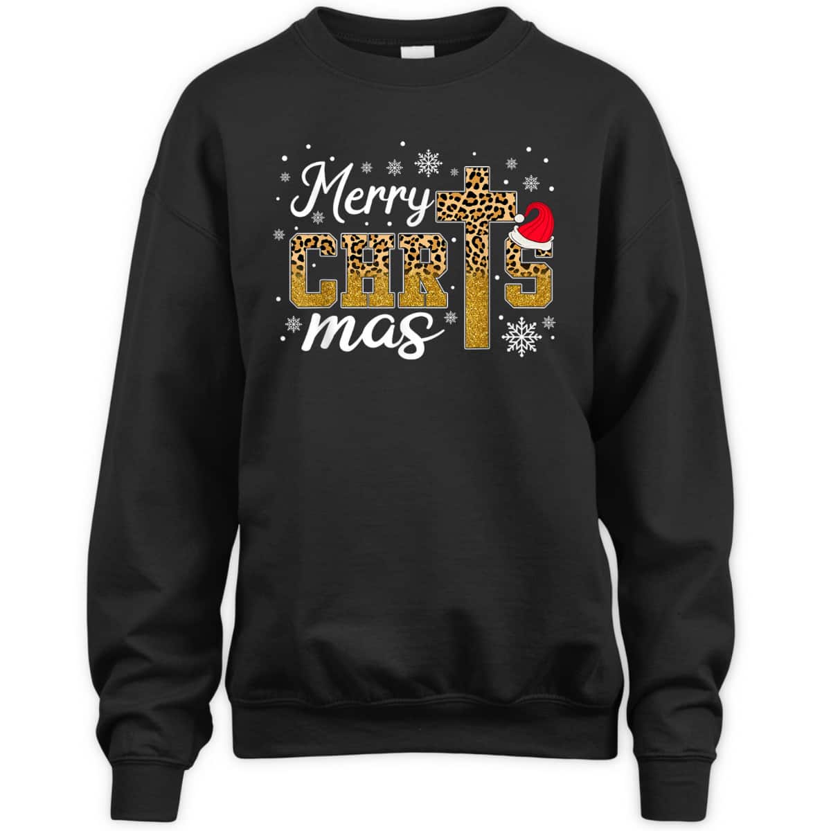Merry Christmas Leopard Cross Christian Family Xmas Pajama T-Shirt
